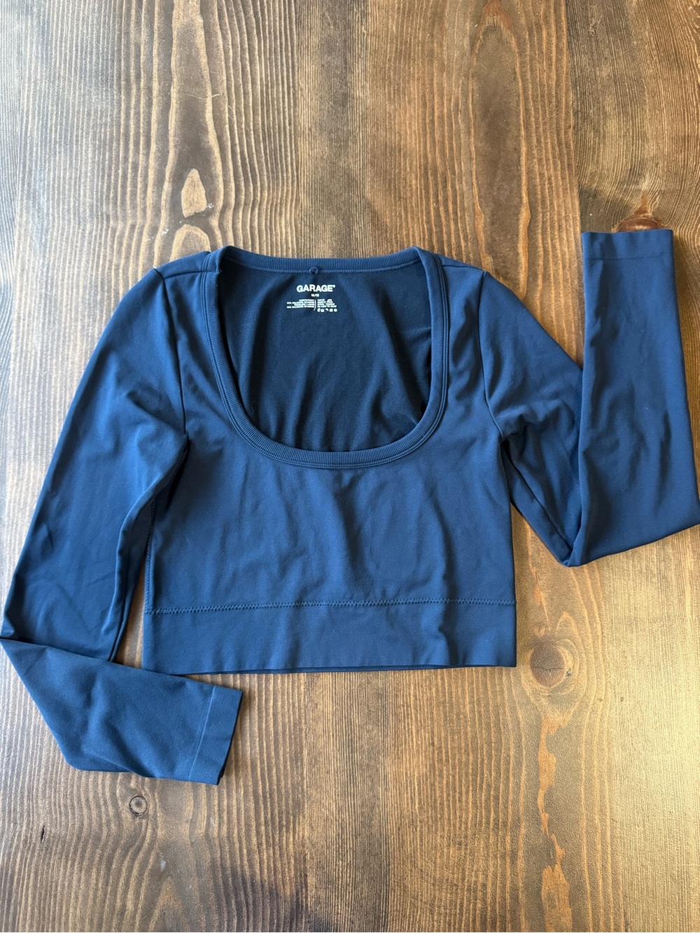 Garage Navy Long Sleeve Scoop Neck Crop Top